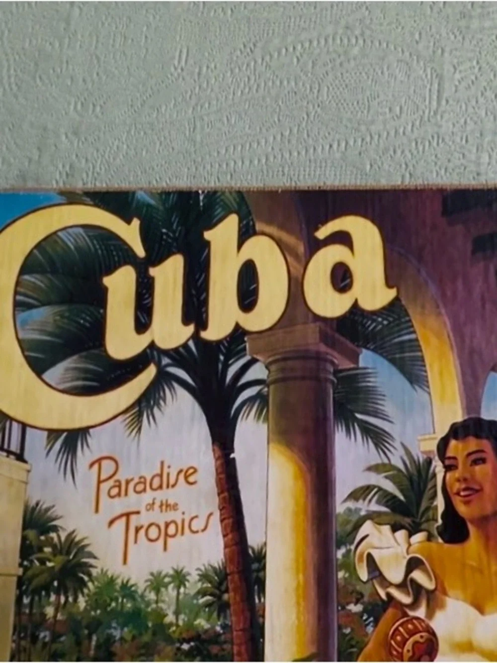 Cuba-Paradise of the Tropics print on burlap frame, used.